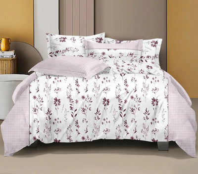 Chic White & Plum Floral Cotton Bed Sheet with Pillow Covers - Sitarahub