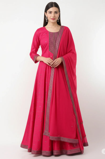 Cherry Red Anarkali Churidar Suit - Sitarahub