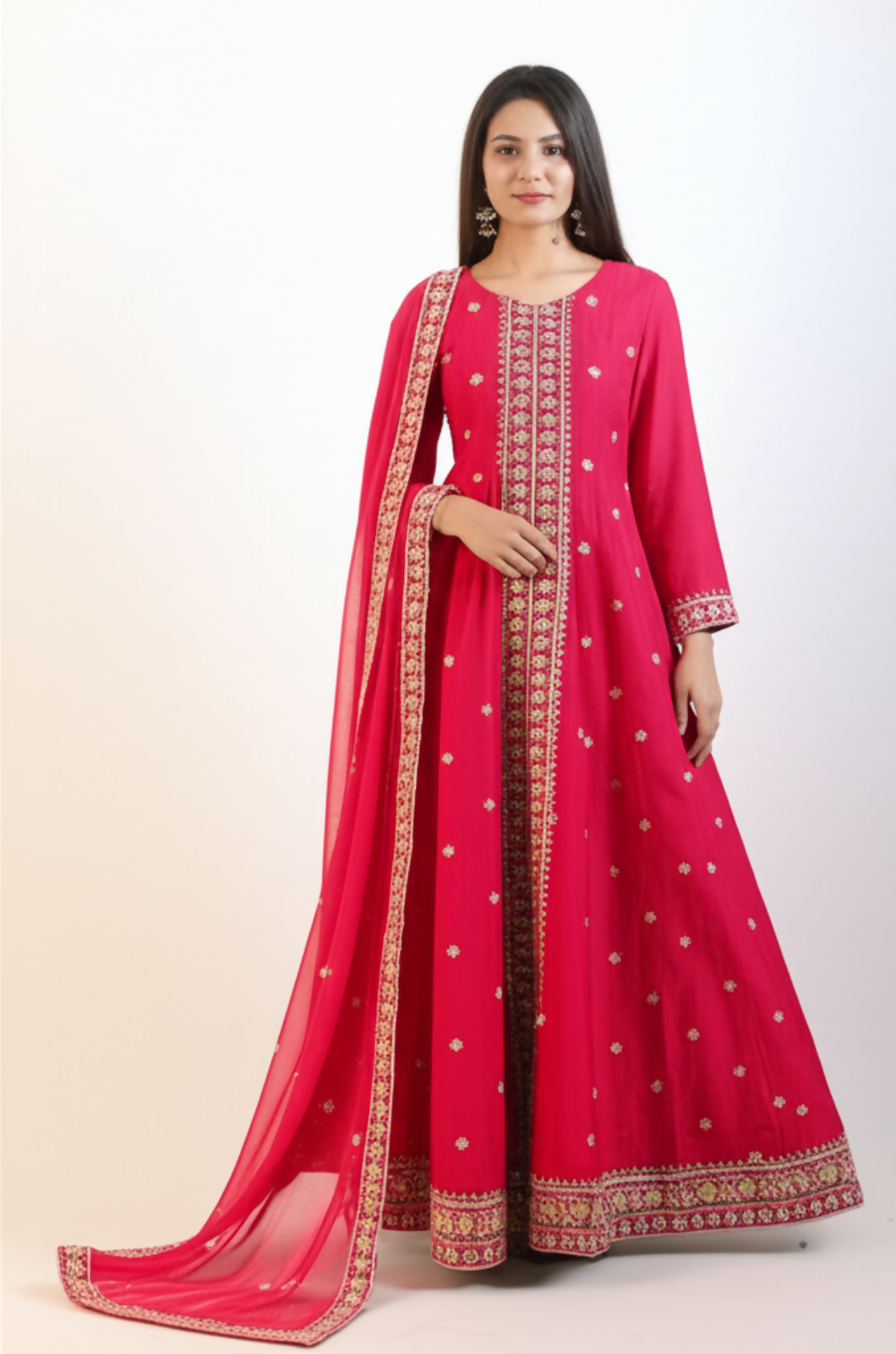 Red Mulled Wine Anarkali Churidar Suit-2