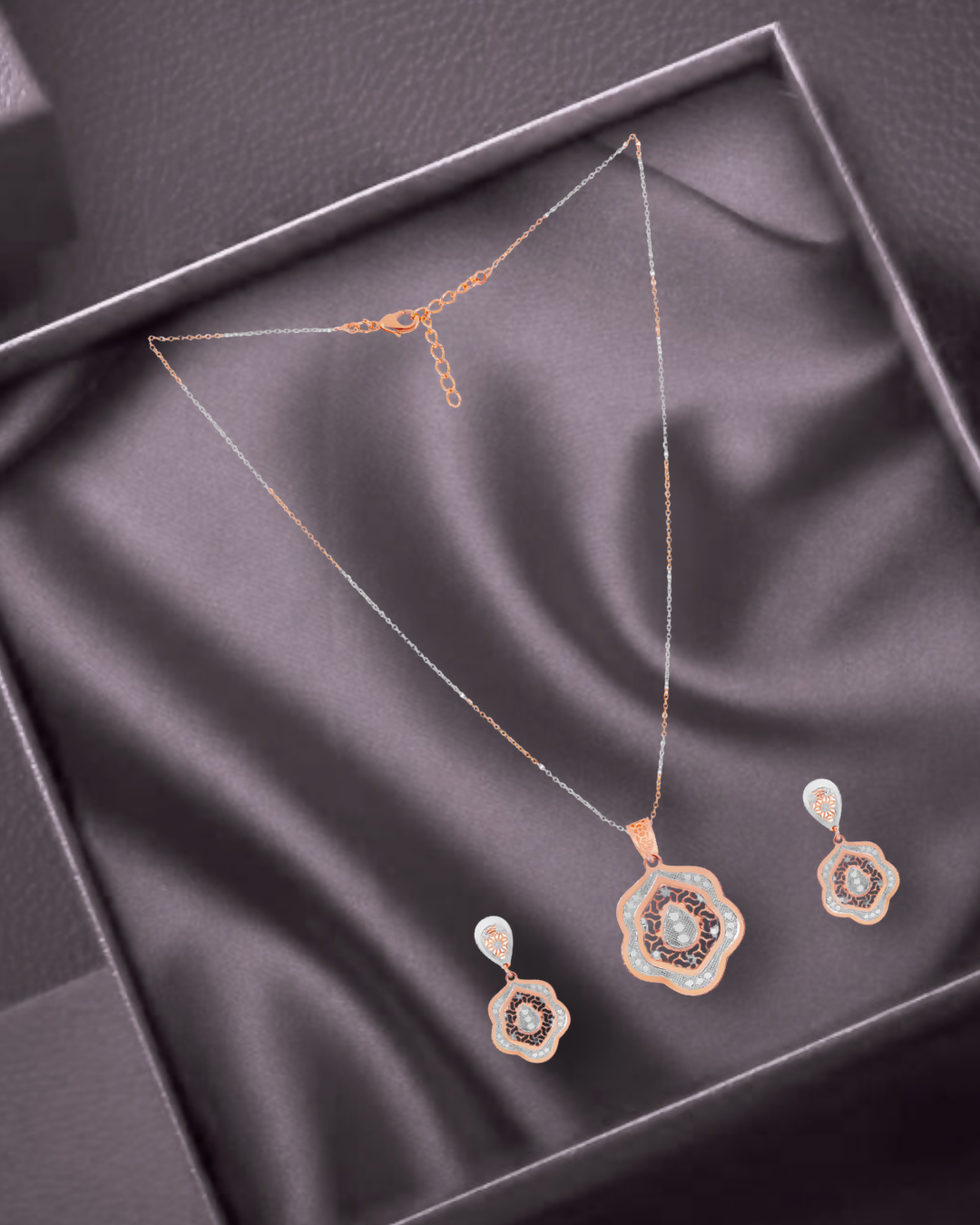 Rose Gold Bloom Motif Pendant Set - Sitarahub Sitarahub,