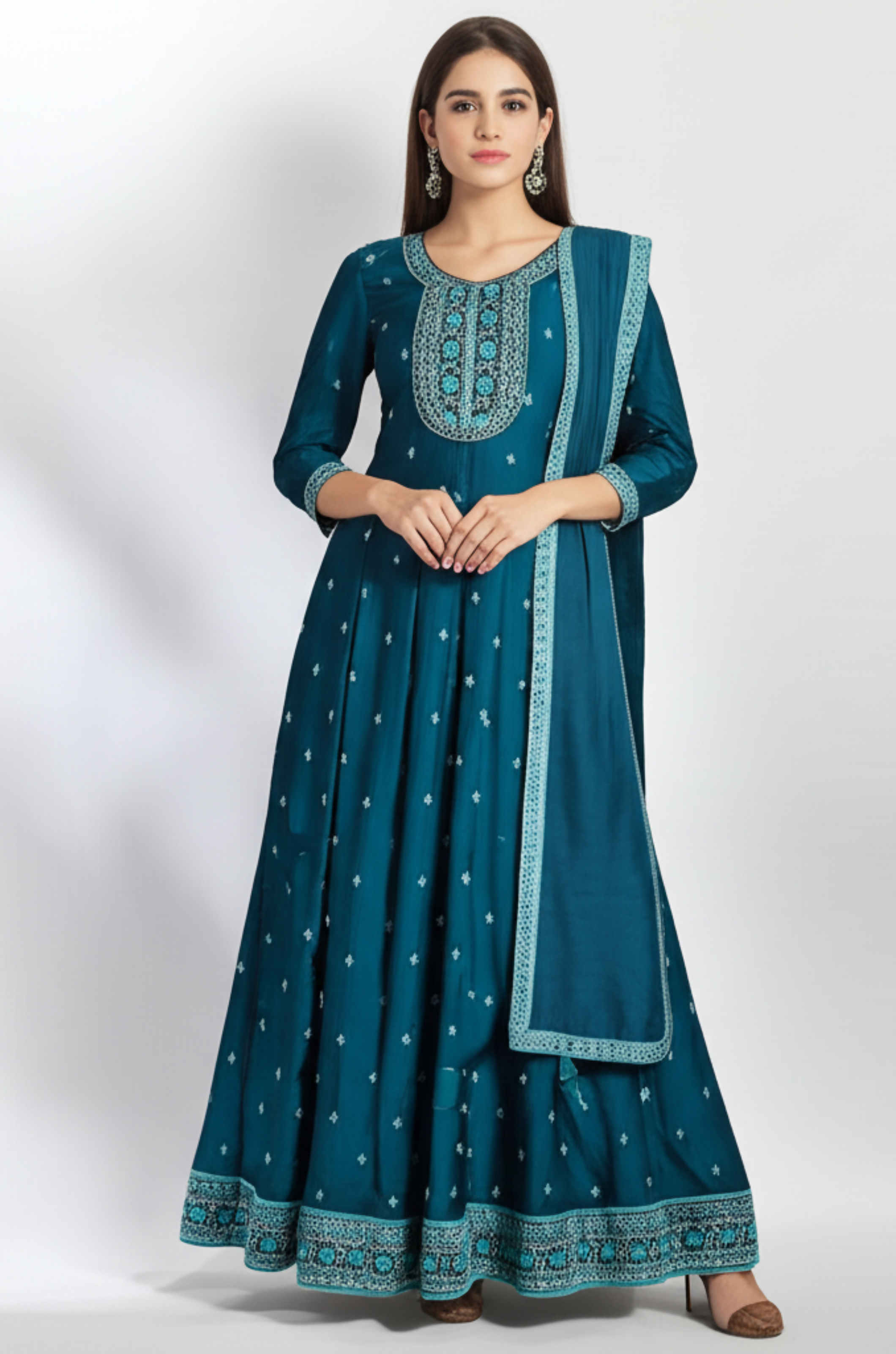 Incremental Blue Anarkali Churidar Suit