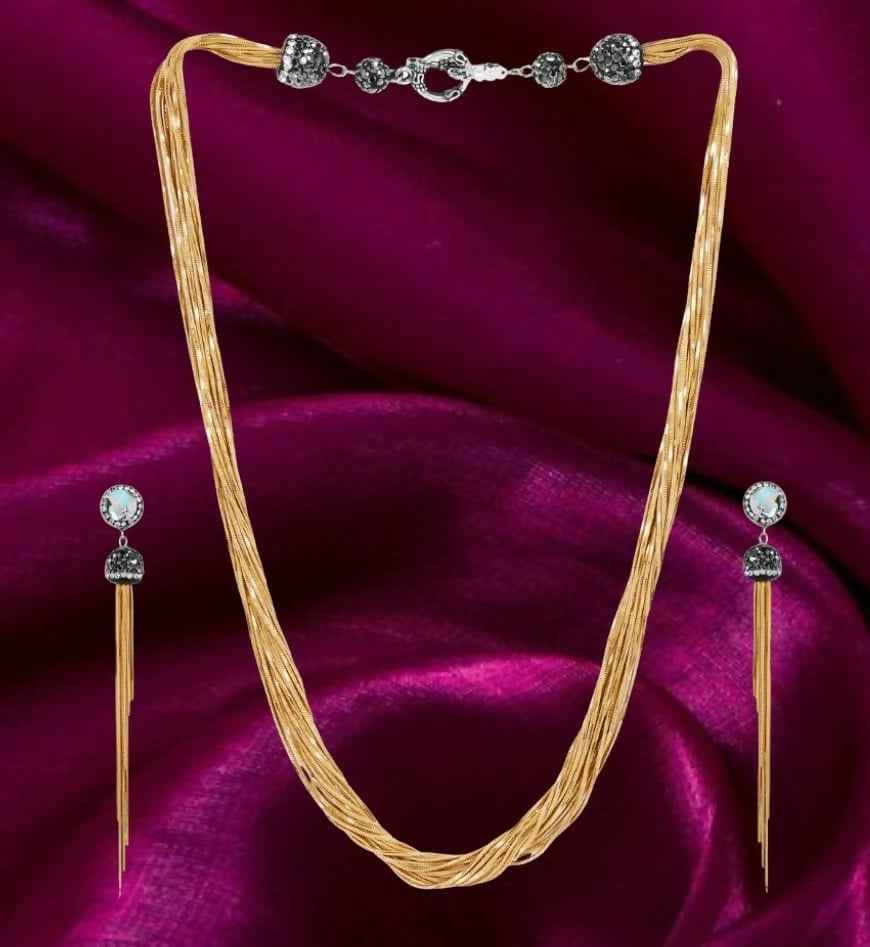 Brass Snake Chain Necklace Set with Earrings
