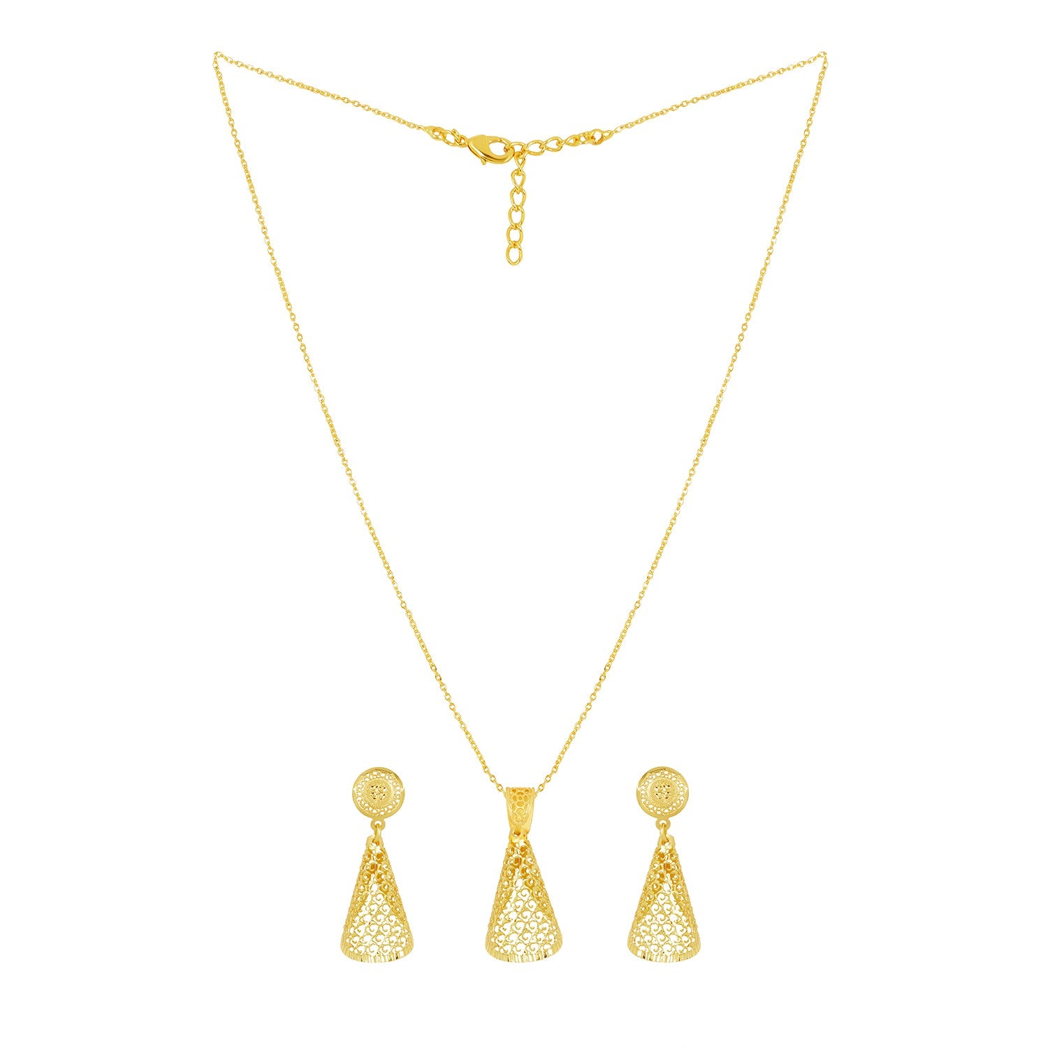 Golden Filigree Cone Chain Pendant & Earring Set - Sitarahub Sitarahub,