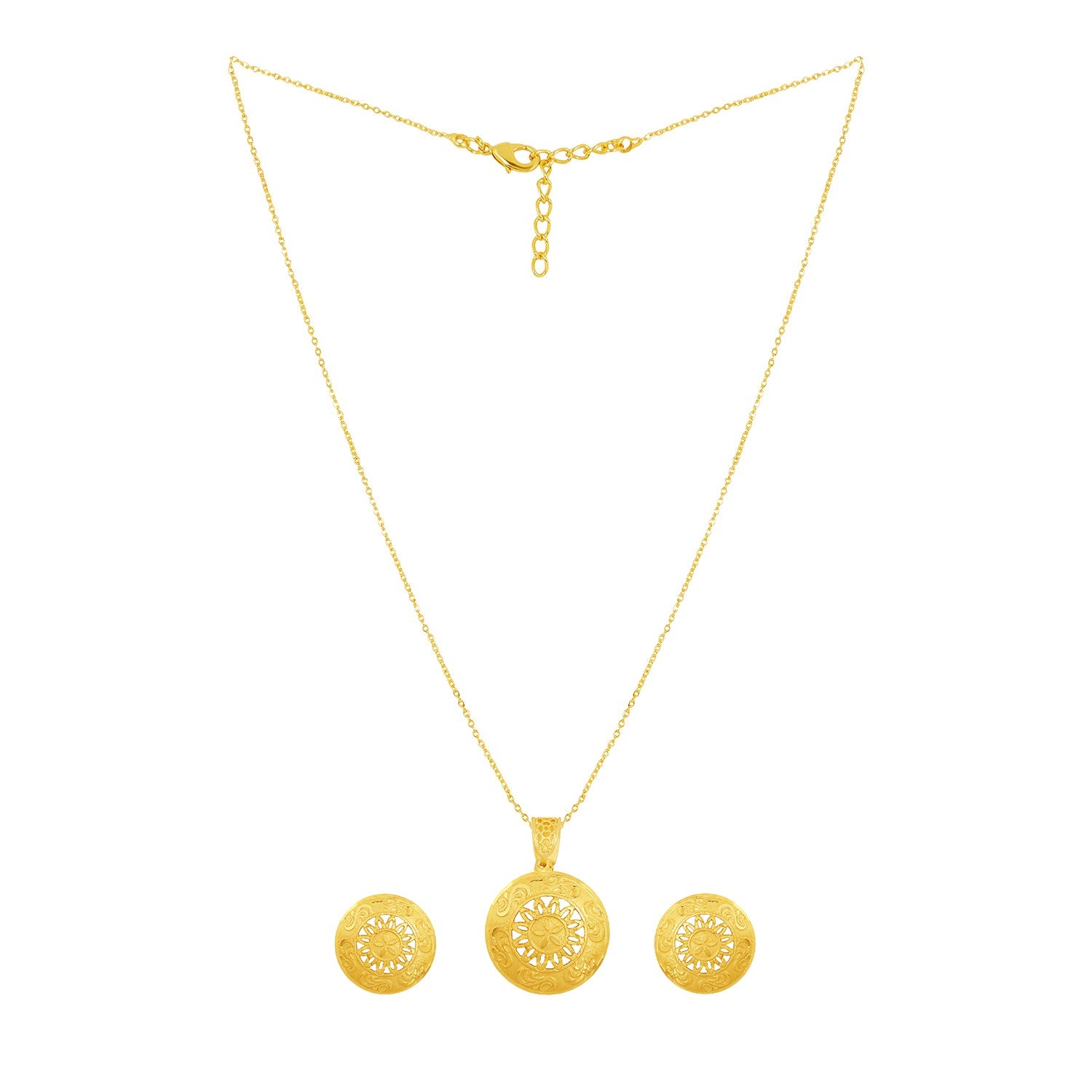 Gold Tone Pendant Set with Matching Stud Earrings - Sitarahub Sitarahub,