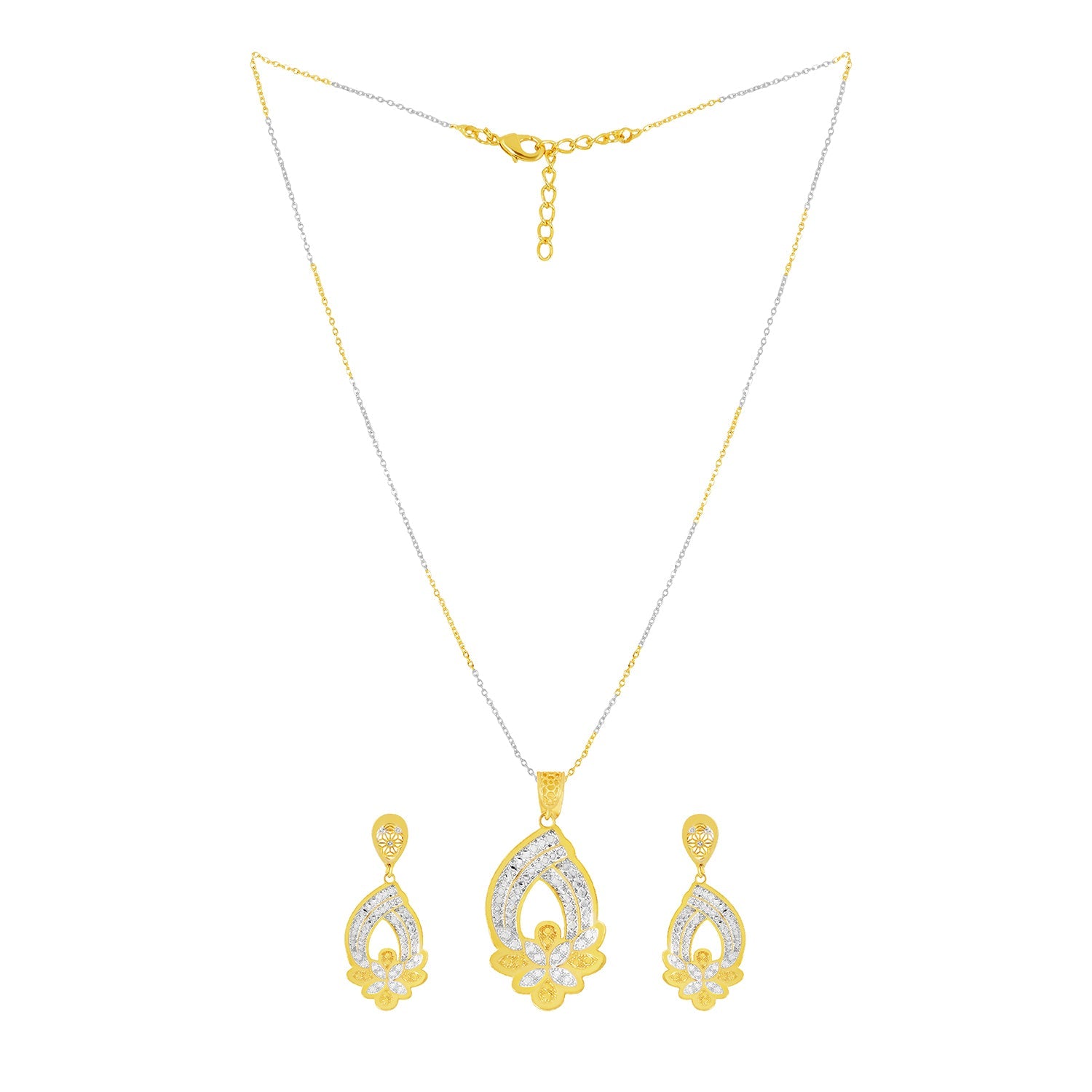 Duotone Sparkle Drop Chain Pendant & Earring Set - Sitarahub Sitarahub,