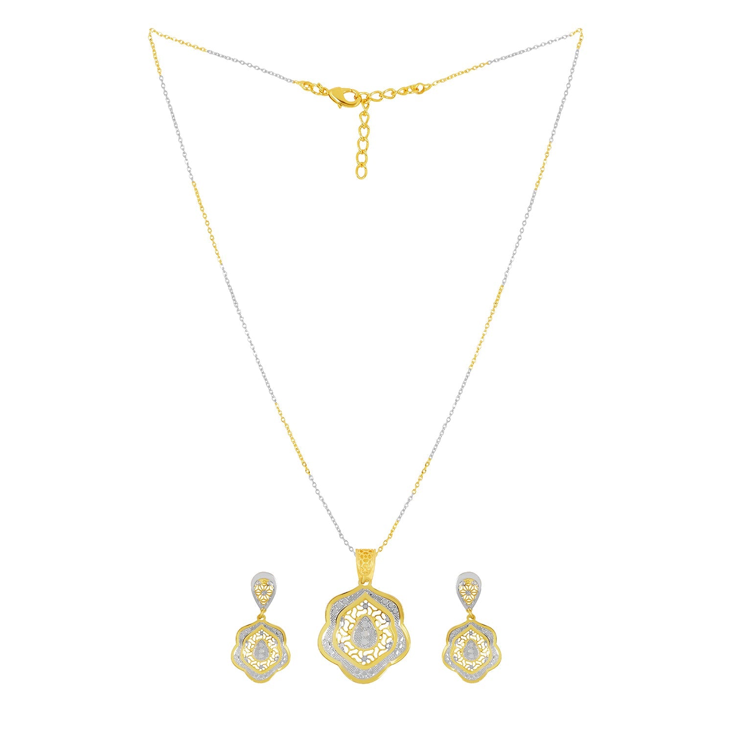 Ornate Dual-Tone Chain Pendant & Earring Set - Sitarahub Sitarahub,