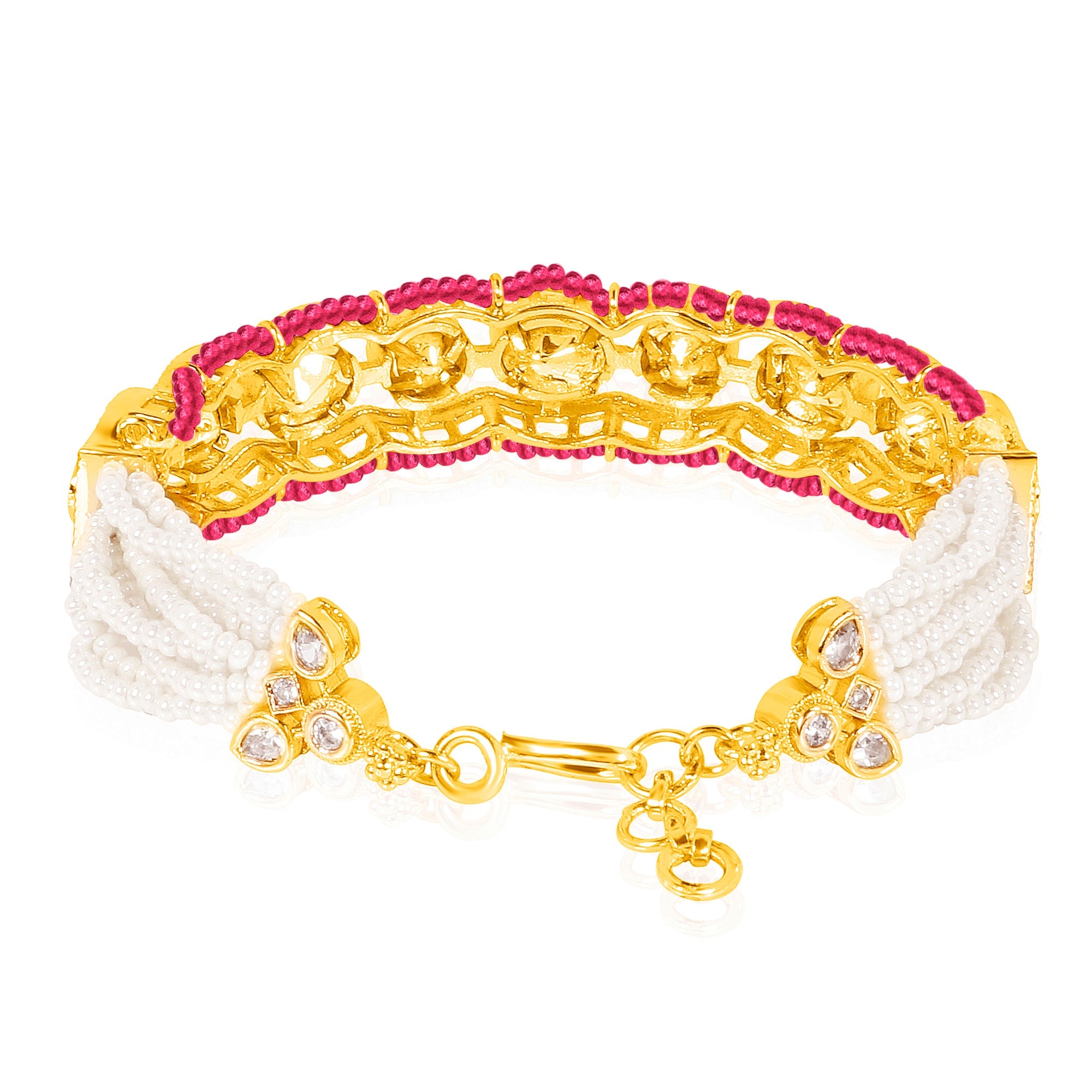 Elegant Kundan & Ruby Work Gold-Plated Moti Kada - Sitarahub Sitarahub,