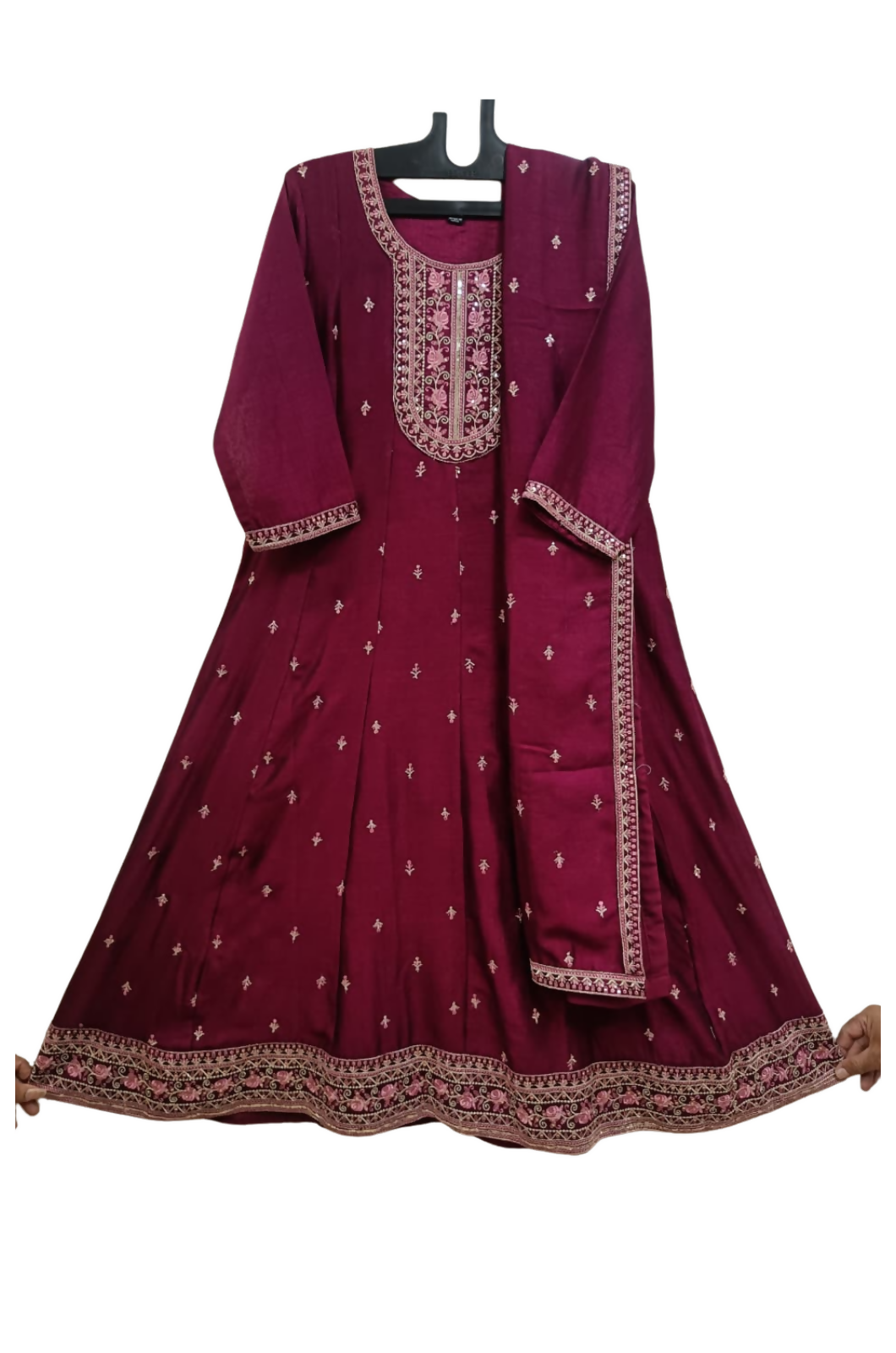 Deep Claret Anarkali Churidar Suit-2 (1)