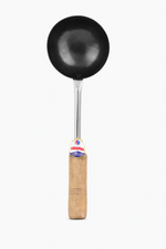 Heavy-Duty Iron Black Tadka Ladle with Wooden Handle – For Tempering & Frying
