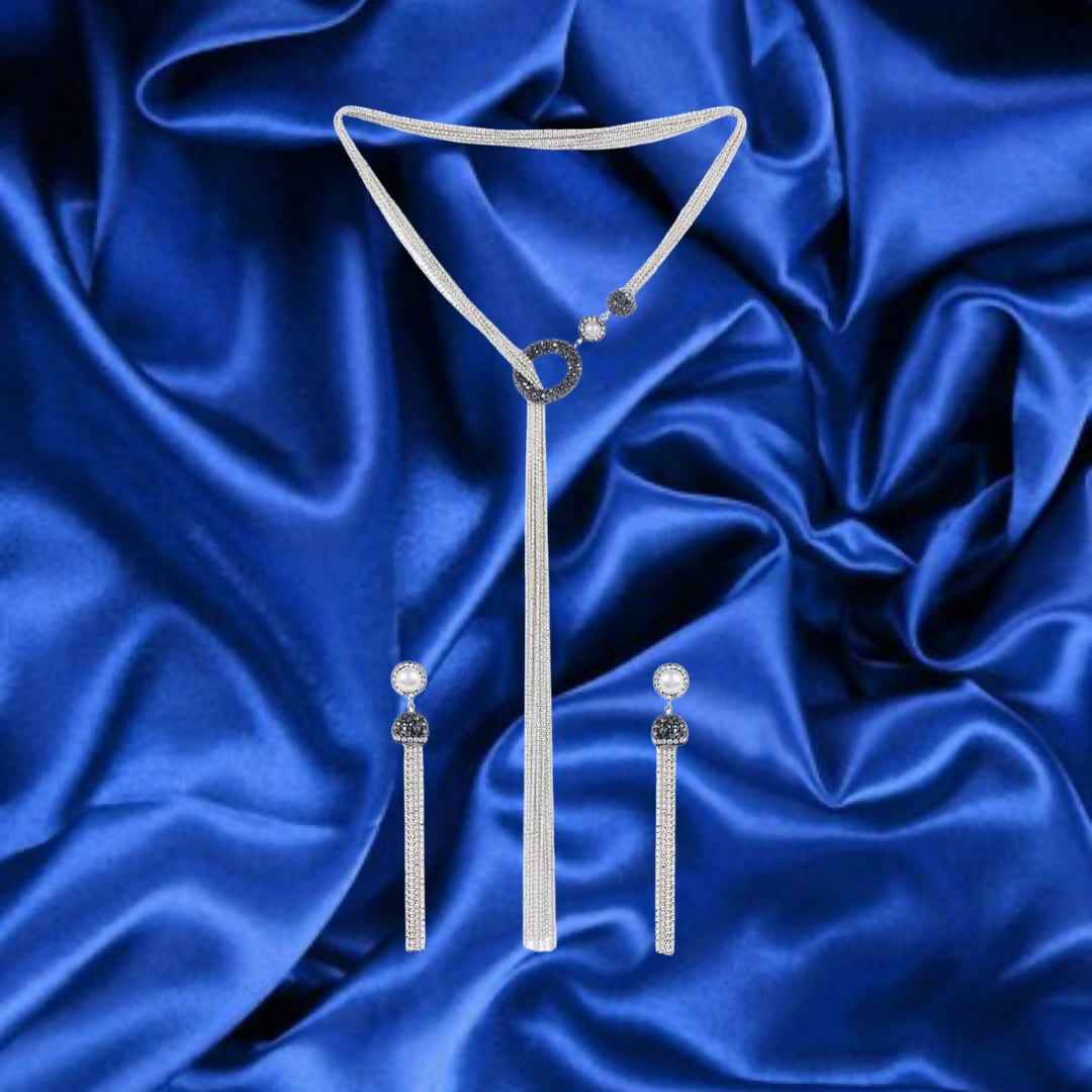 Rhodium-Plated Necklace Set with Crystal Studs