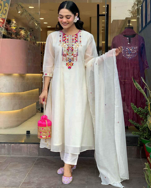 Ivory White Anarkali Suit Set - Sitarahub