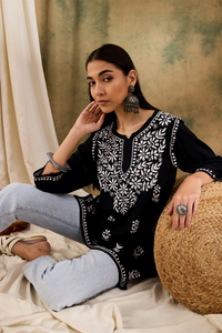Classic Black Lucknowi Chikankari Kurti Set (1 Set = 5 Sizes)