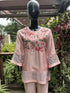 Cotton Silk Embroidered Cord Set Pink