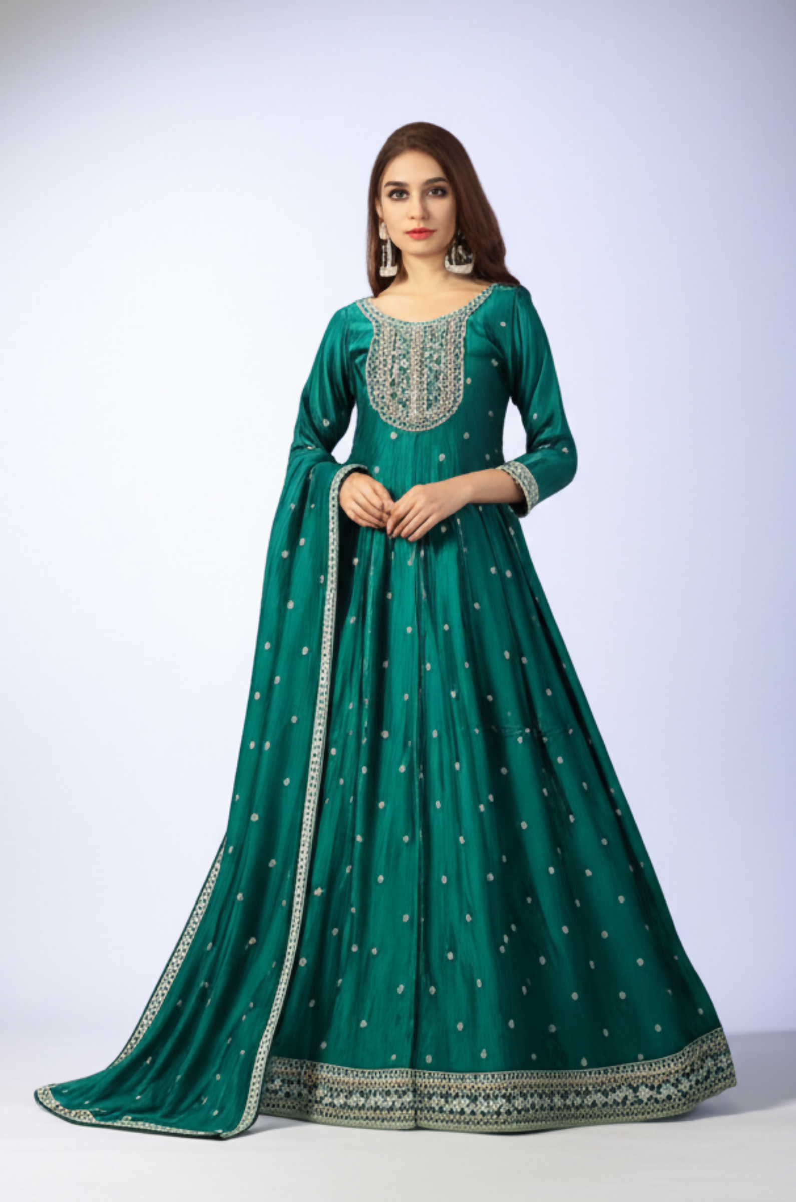 Seagrass Green Anarkali Churidar Suit