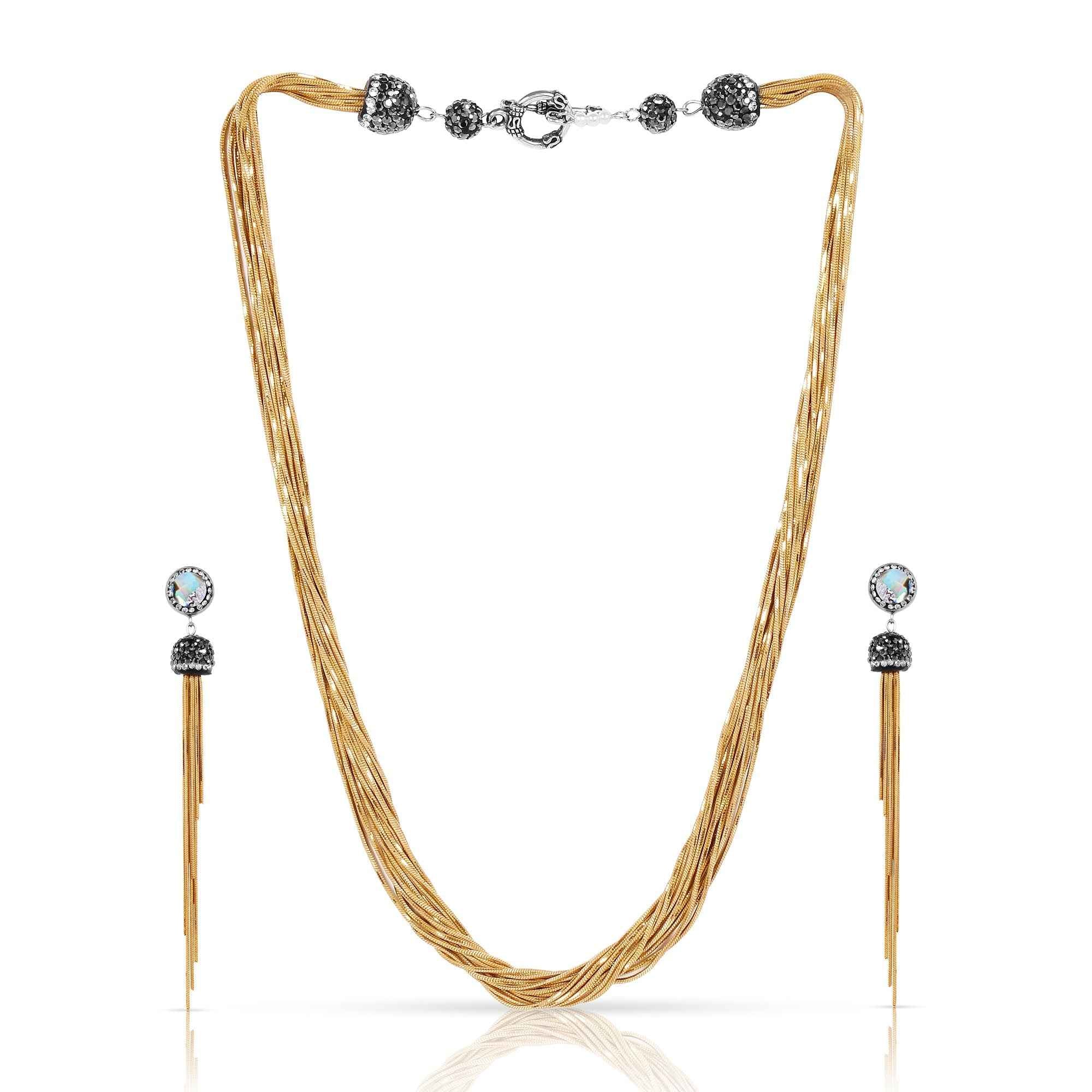 Brass Snake Chain Necklace Set with Earrings