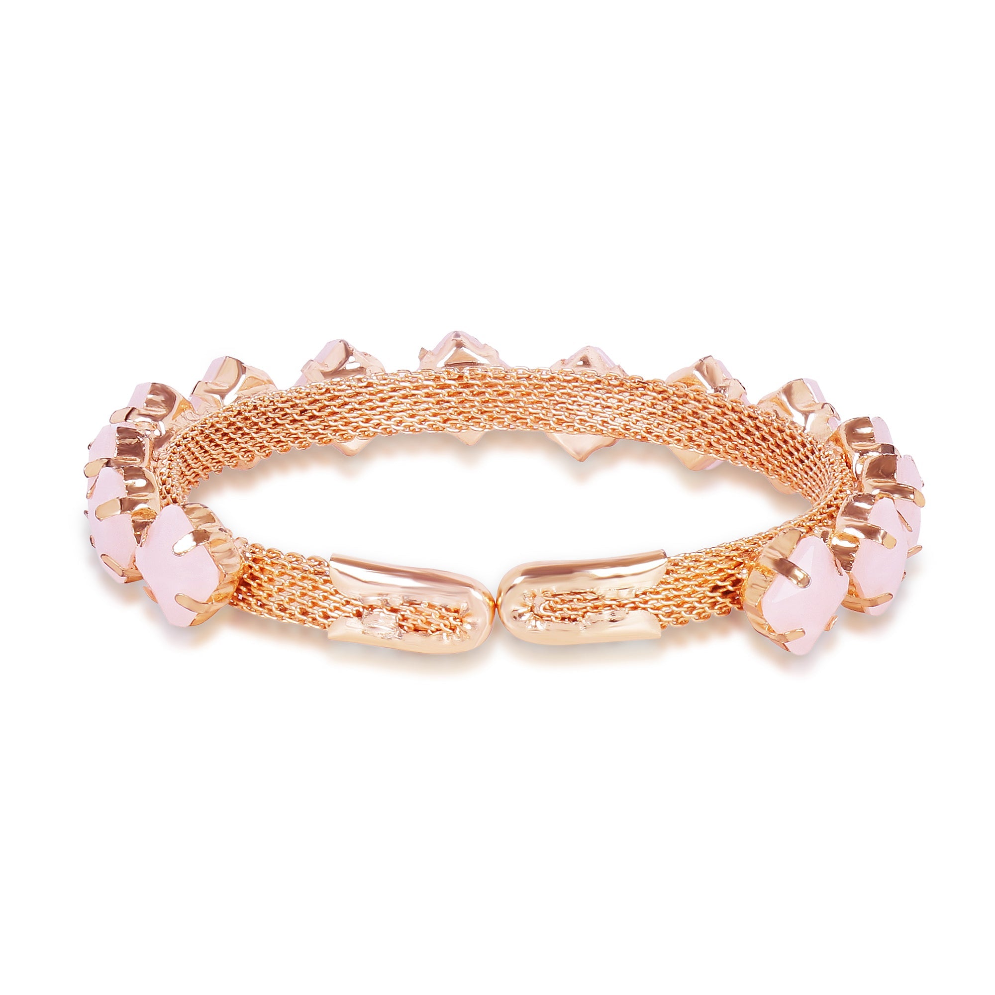 Rose Gold Mesh Bracelet with Clover Stones