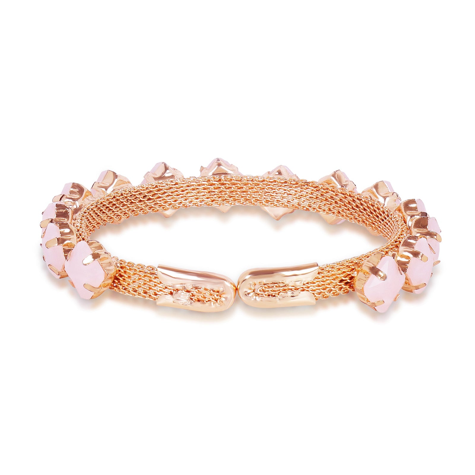 Rose Gold Mesh Bracelet with Clover Stones