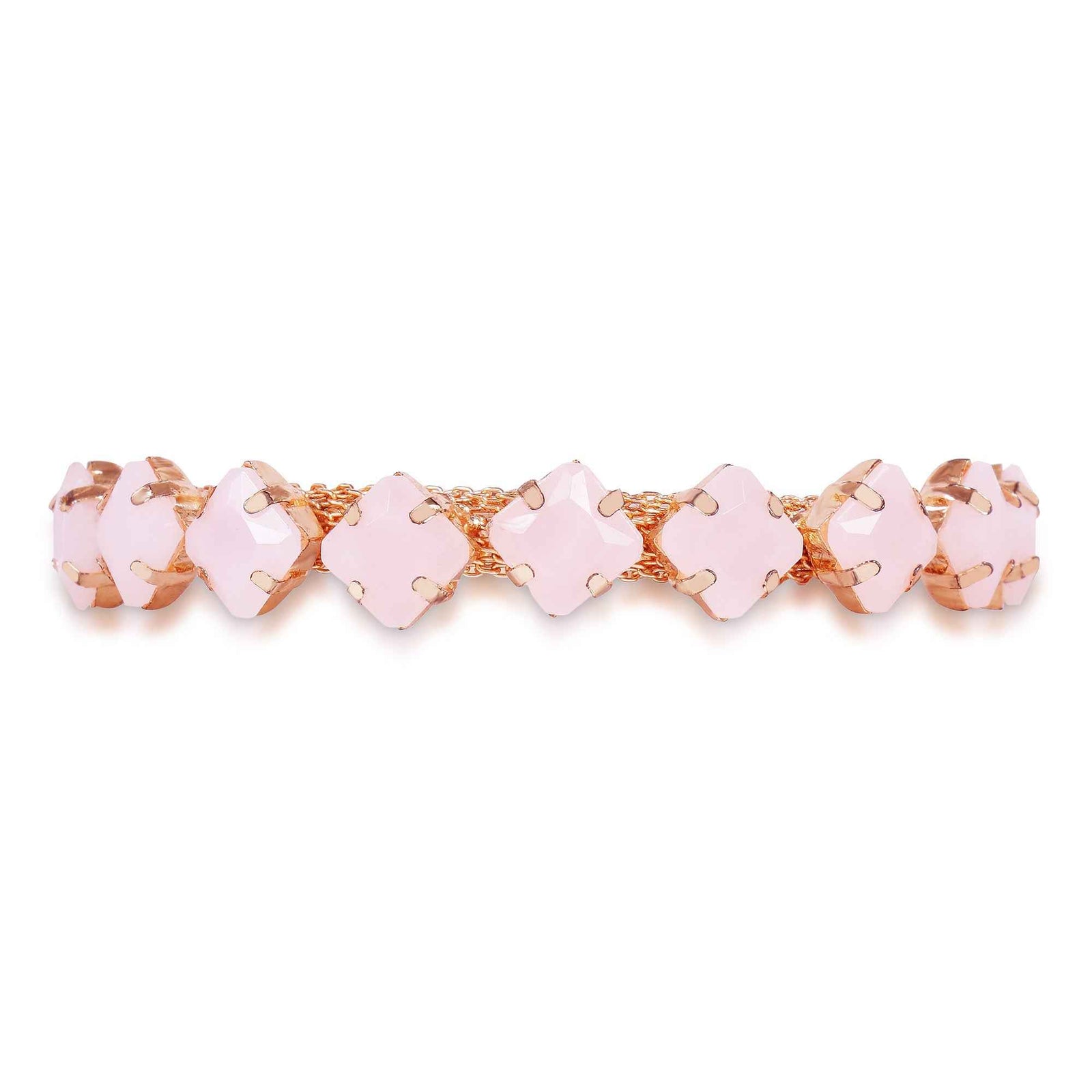 Rose Gold Mesh Bracelet with Clover Stones