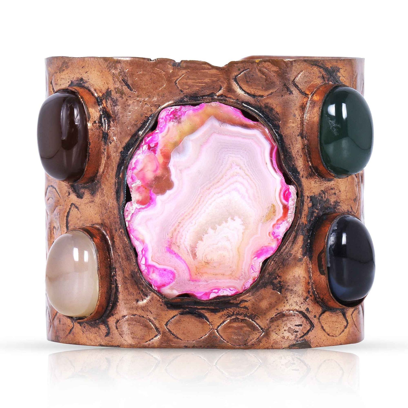 Afghani Copper Kada with Pink Agate Centre