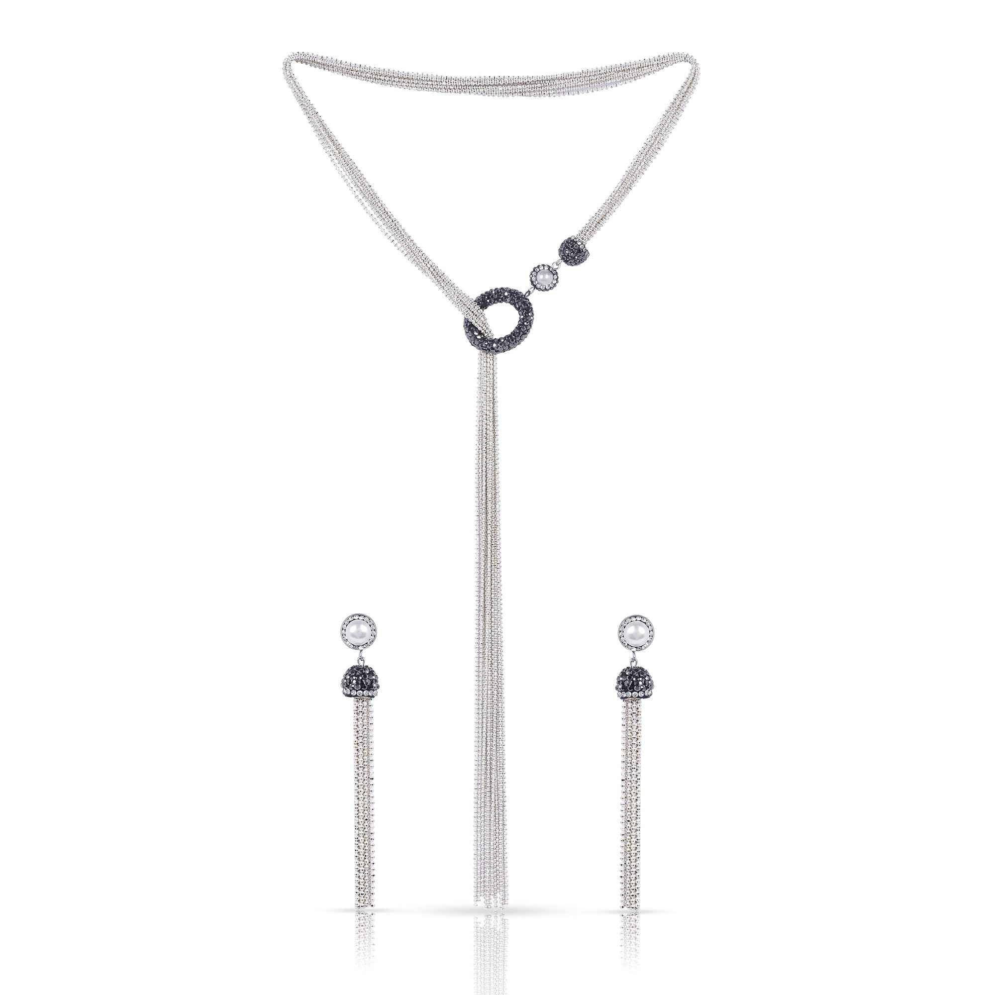 Rhodium-Plated Necklace Set with Crystal Studs