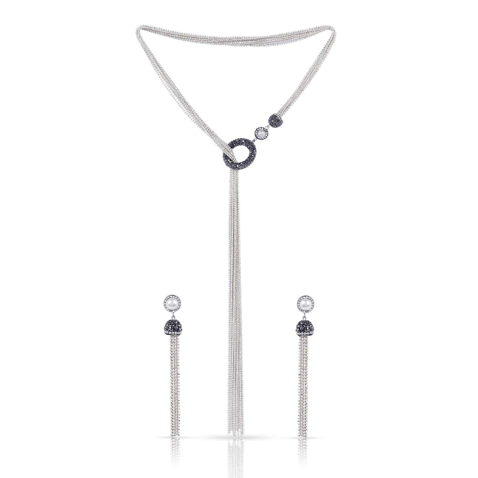 Rhodium-Plated Necklace Set with Crystal Studs