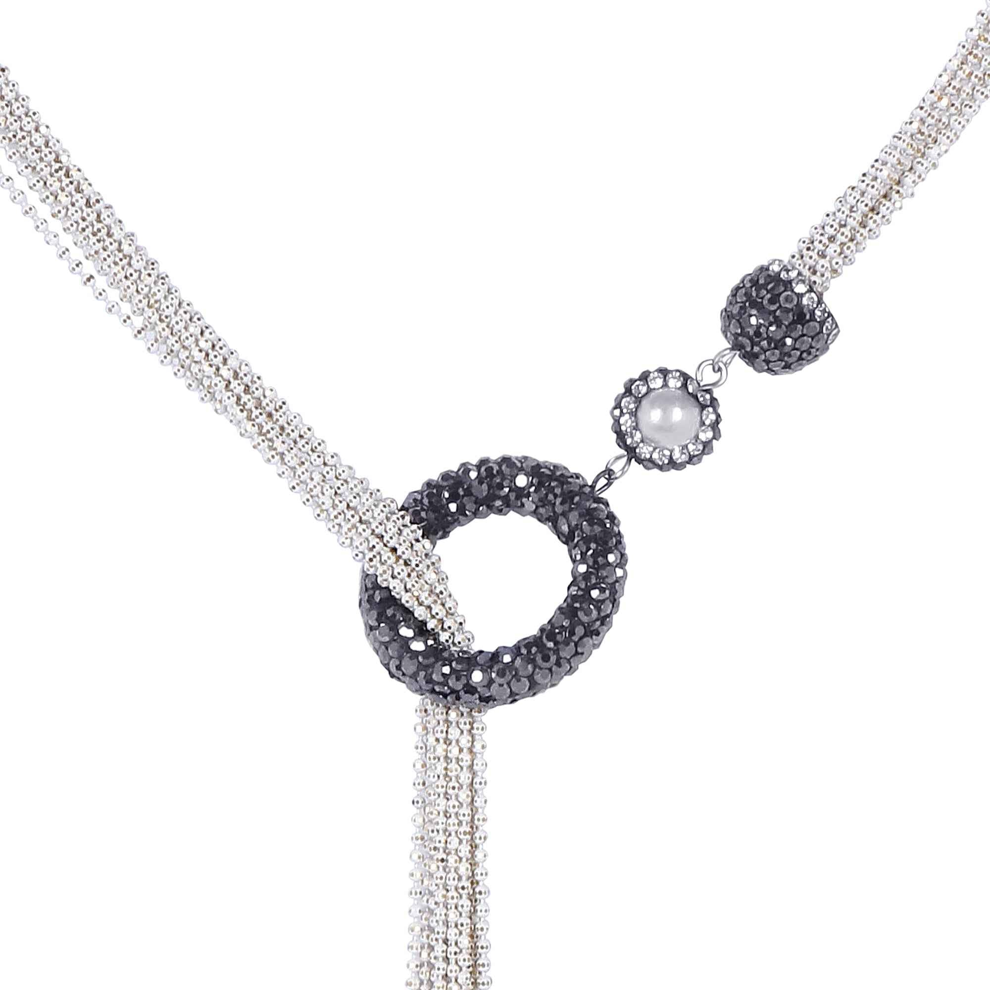 Rhodium-Plated Necklace Set with Crystal Studs