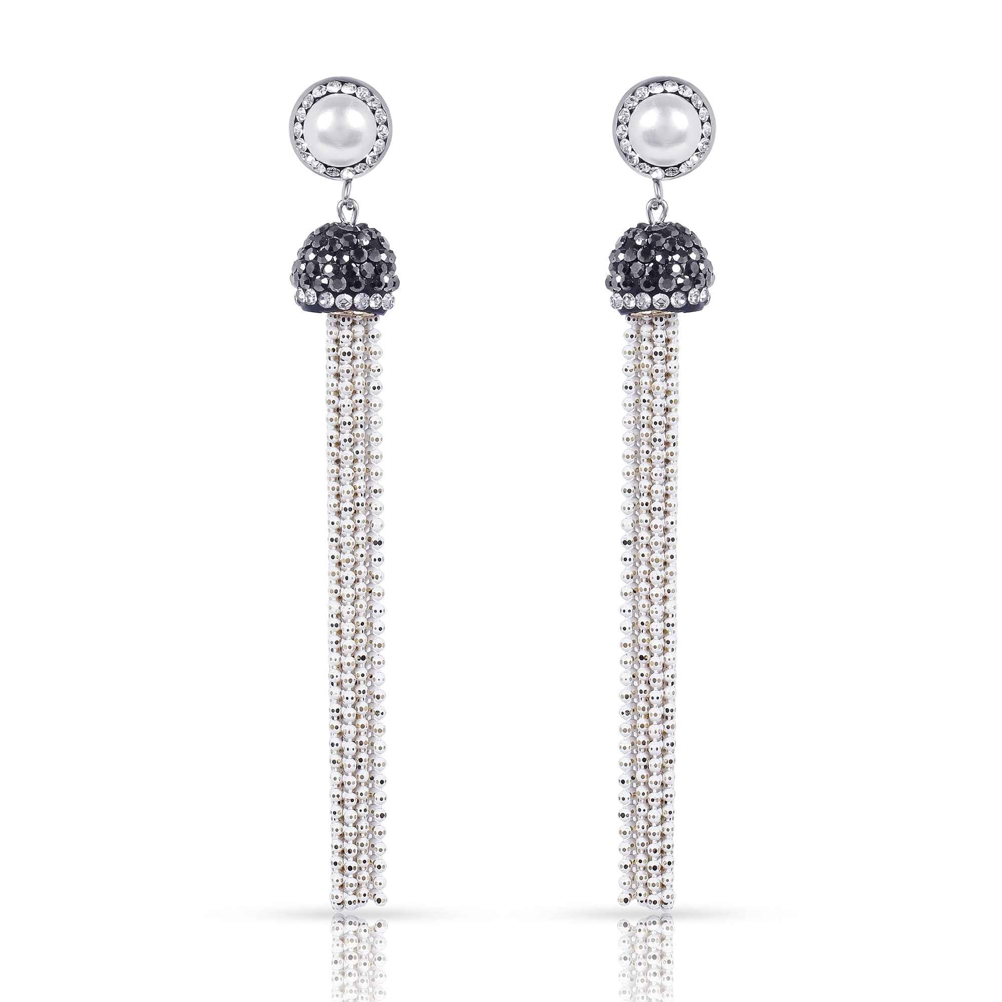 Rhodium-Plated Necklace Set with Crystal Studs