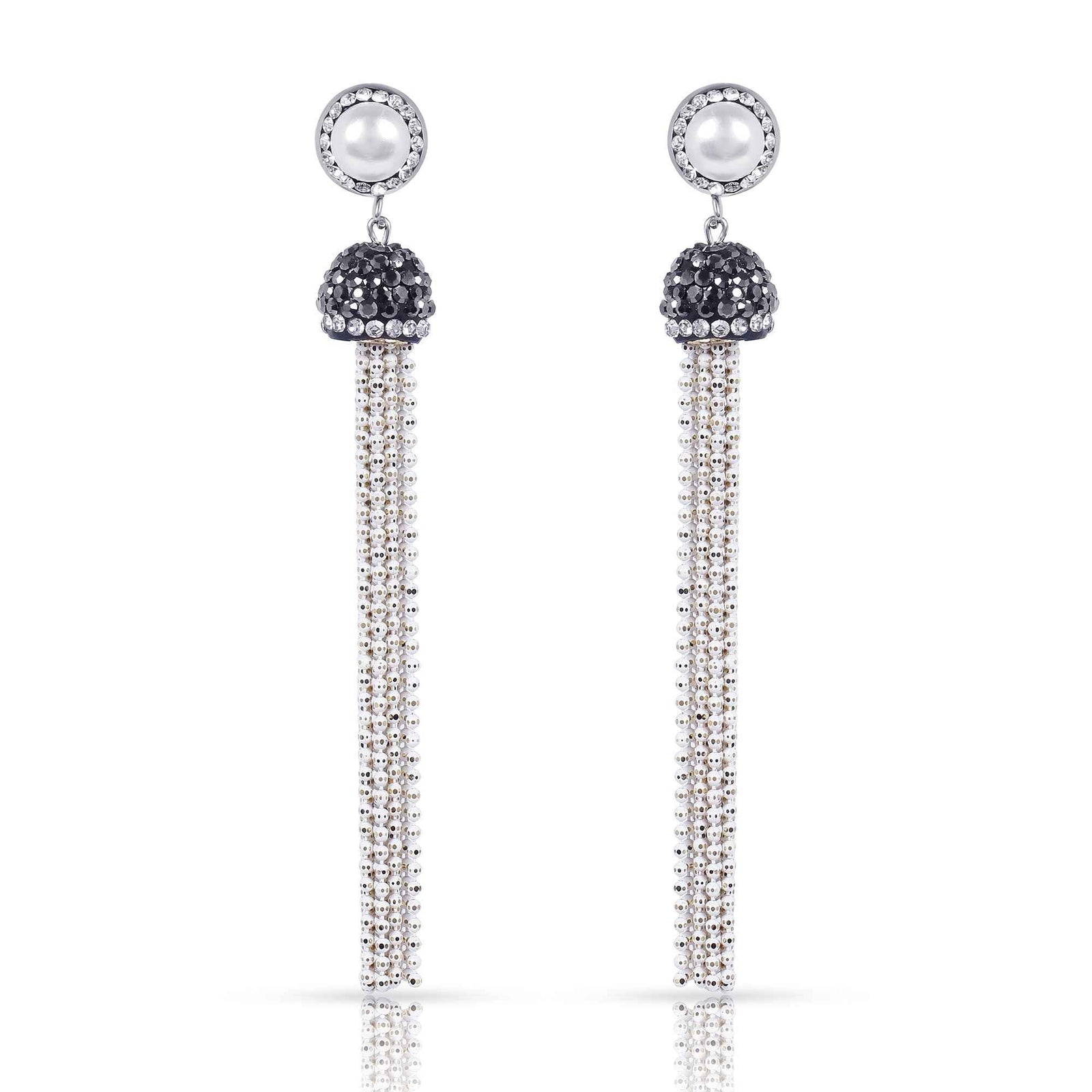 Rhodium-Plated Necklace Set with Crystal Studs