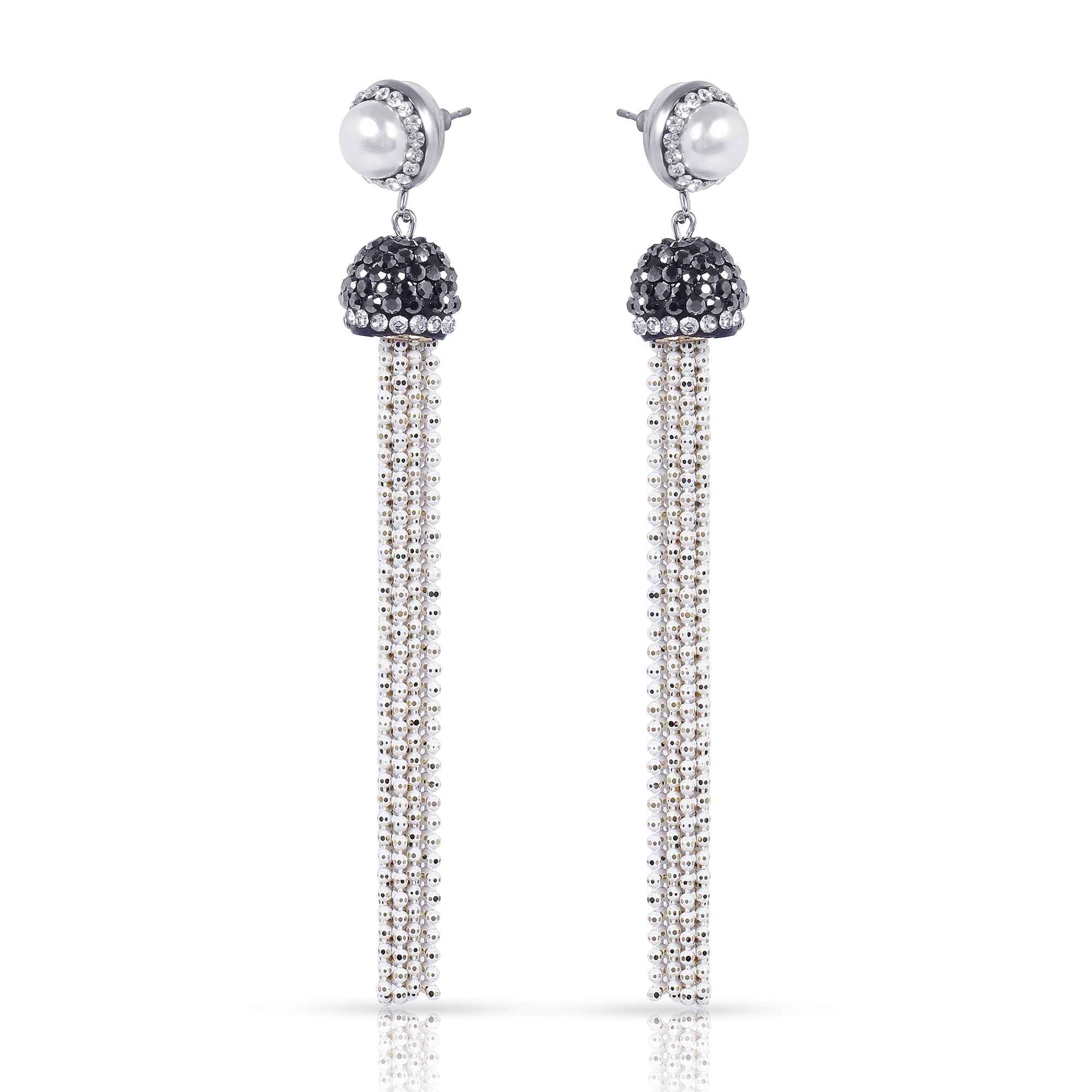 Rhodium-Plated Necklace Set with Crystal Studs