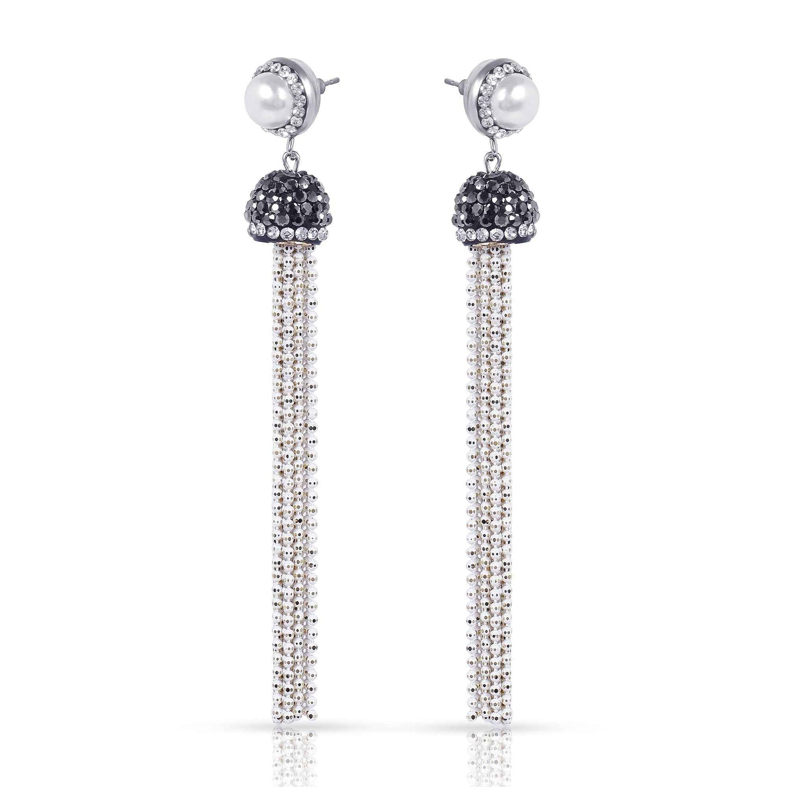 Rhodium-Plated Necklace Set with Crystal Studs