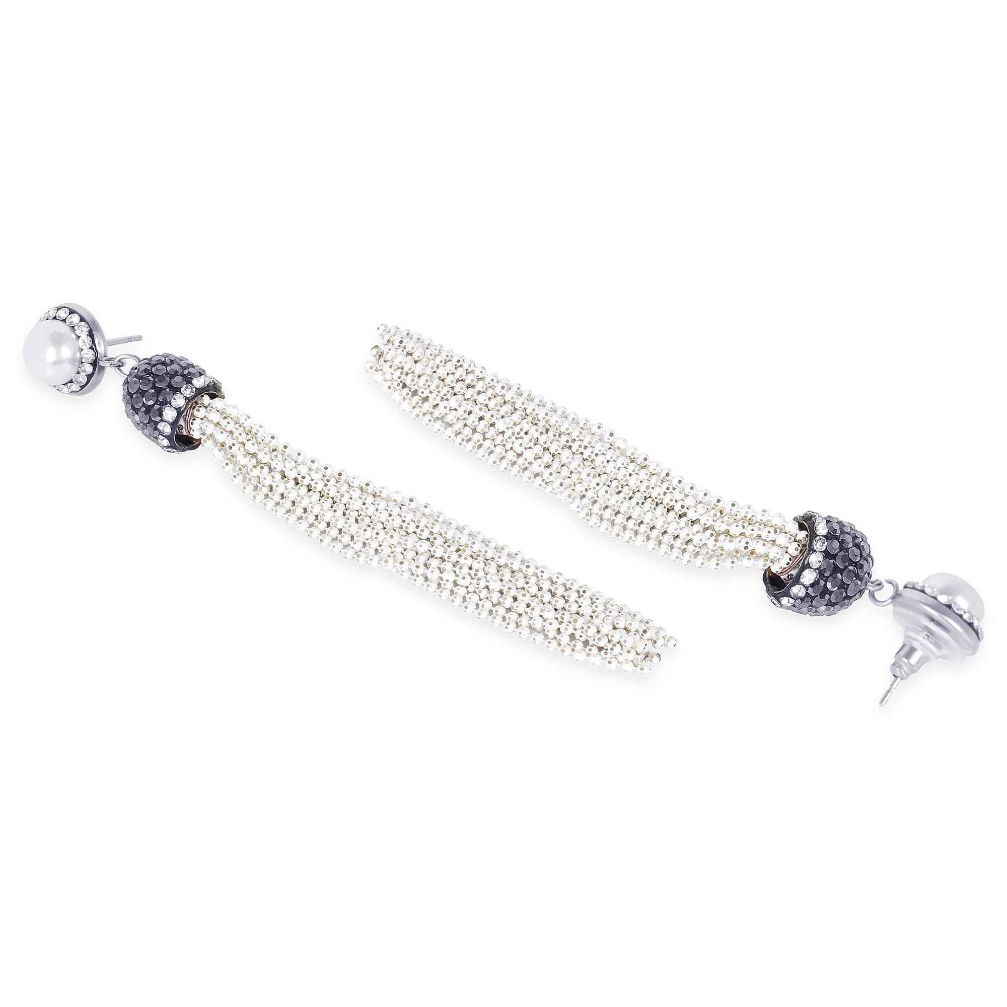 Rhodium-Plated Necklace Set with Crystal Studs