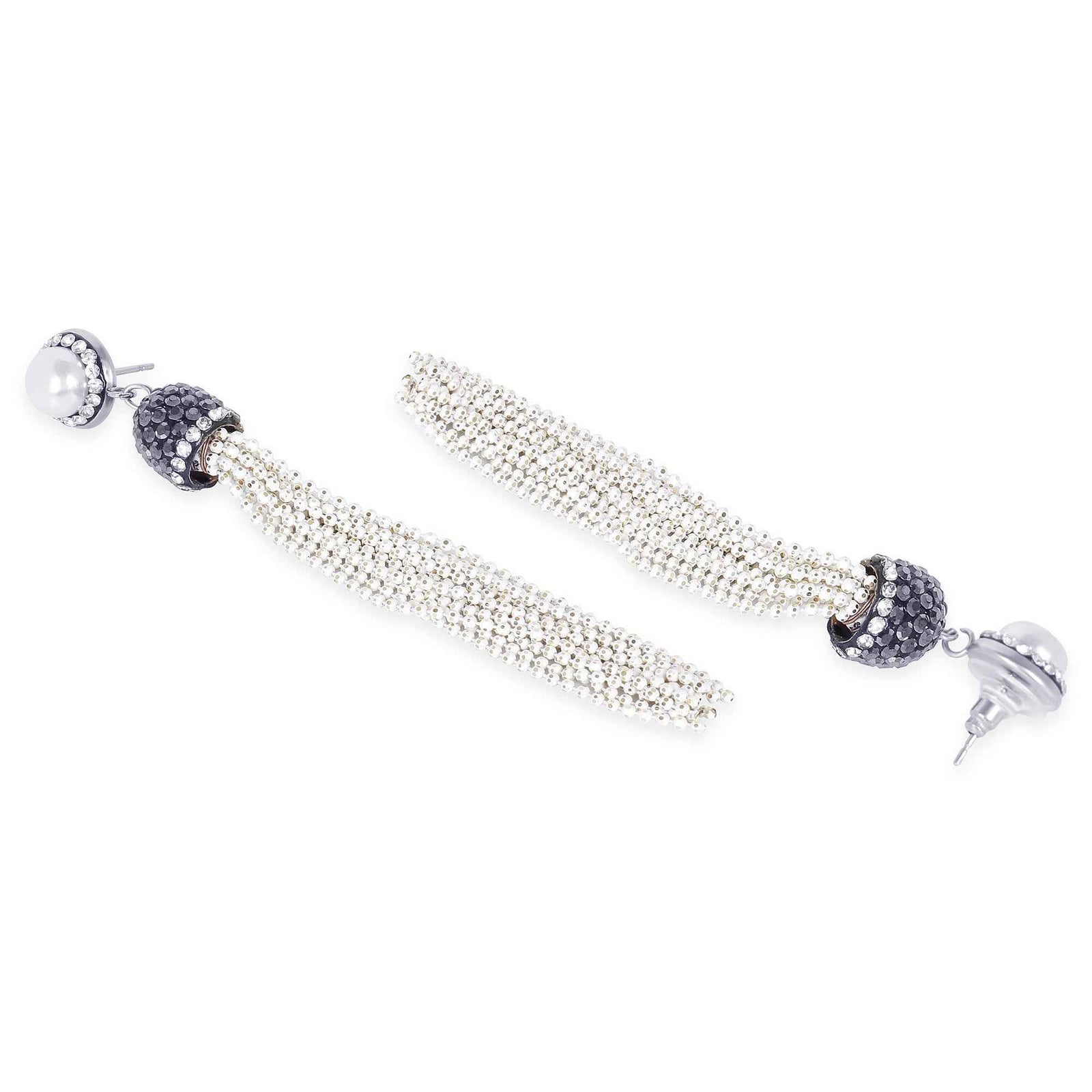 Rhodium-Plated Necklace Set with Crystal Studs