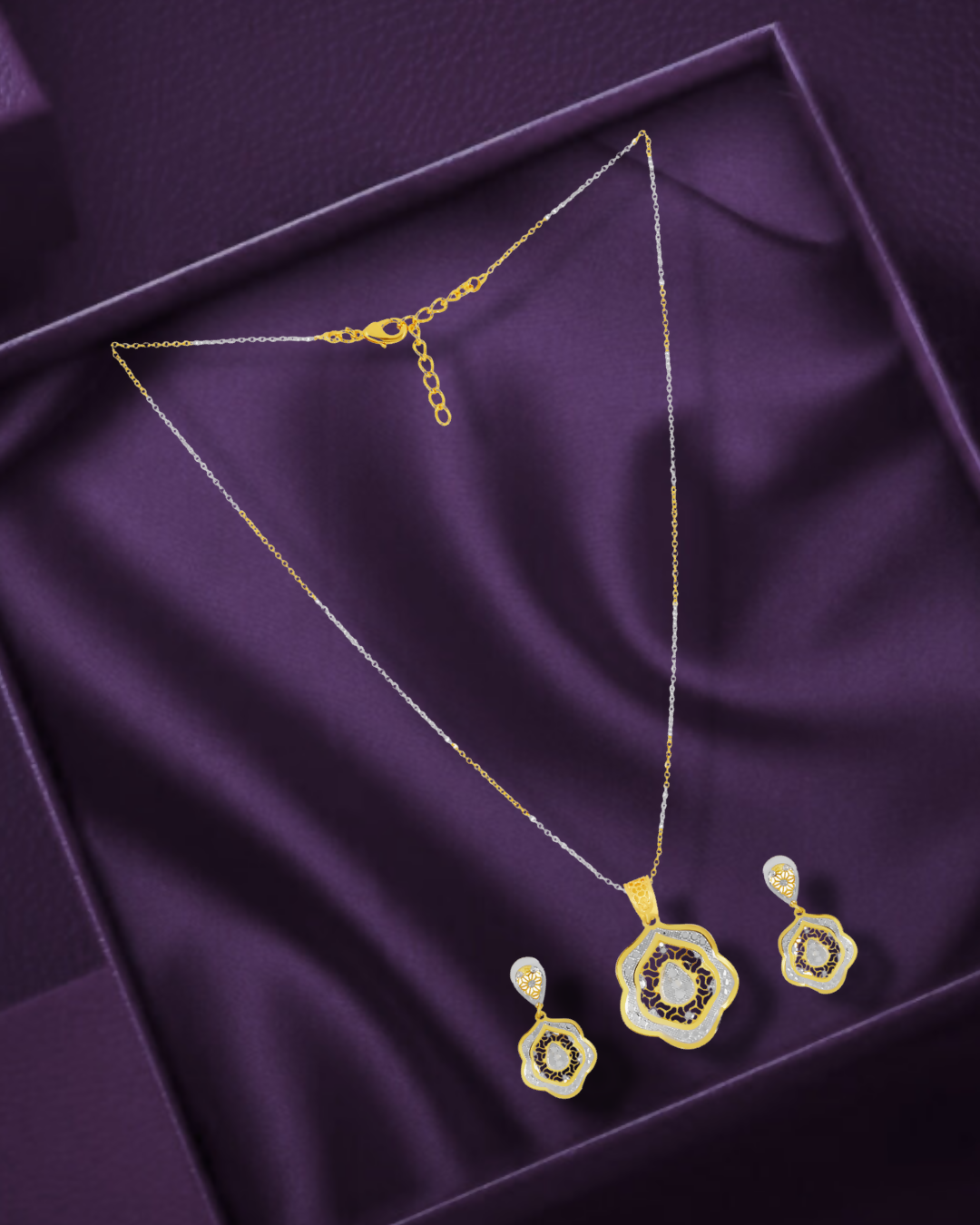 Ornate Dual-Tone Chain Pendant & Earring Set - Sitarahub Sitarahub,