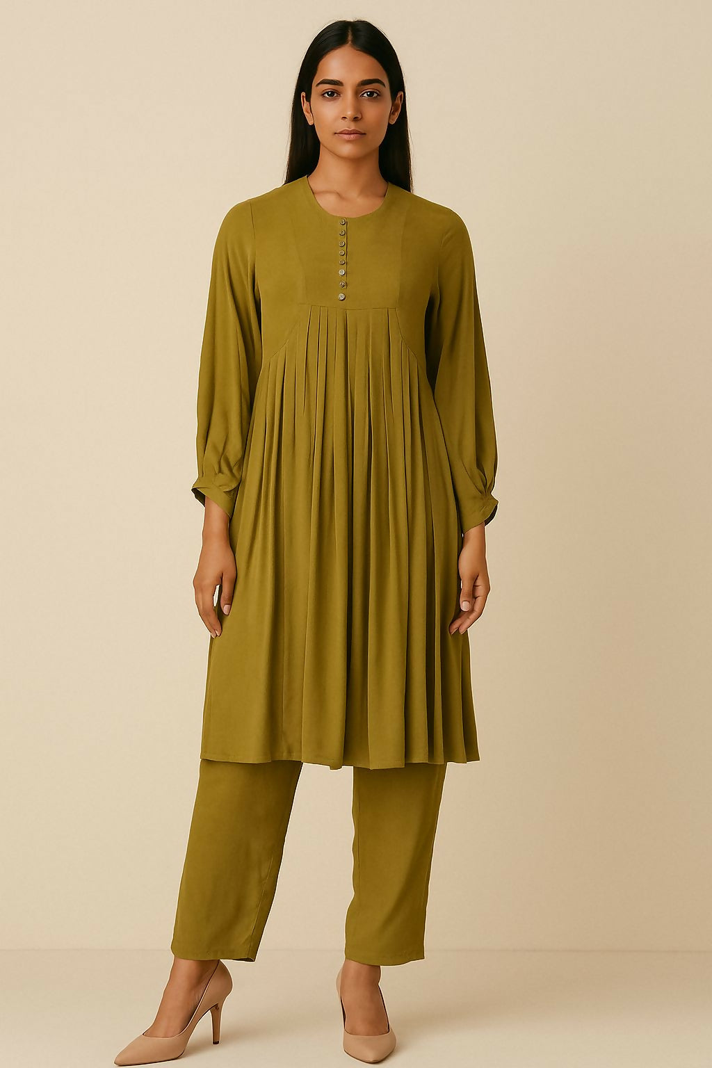 Mehandi Green Pintuck Georgette Shirt - Sitarahub Sitarahub,