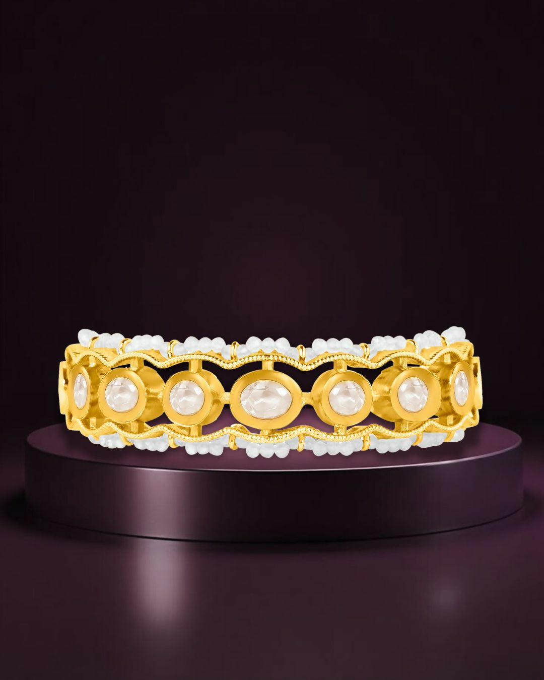 Elegant Kundan & Ruby Work Gold-Plated Moti Kada - Sitarahub Sitarahub,