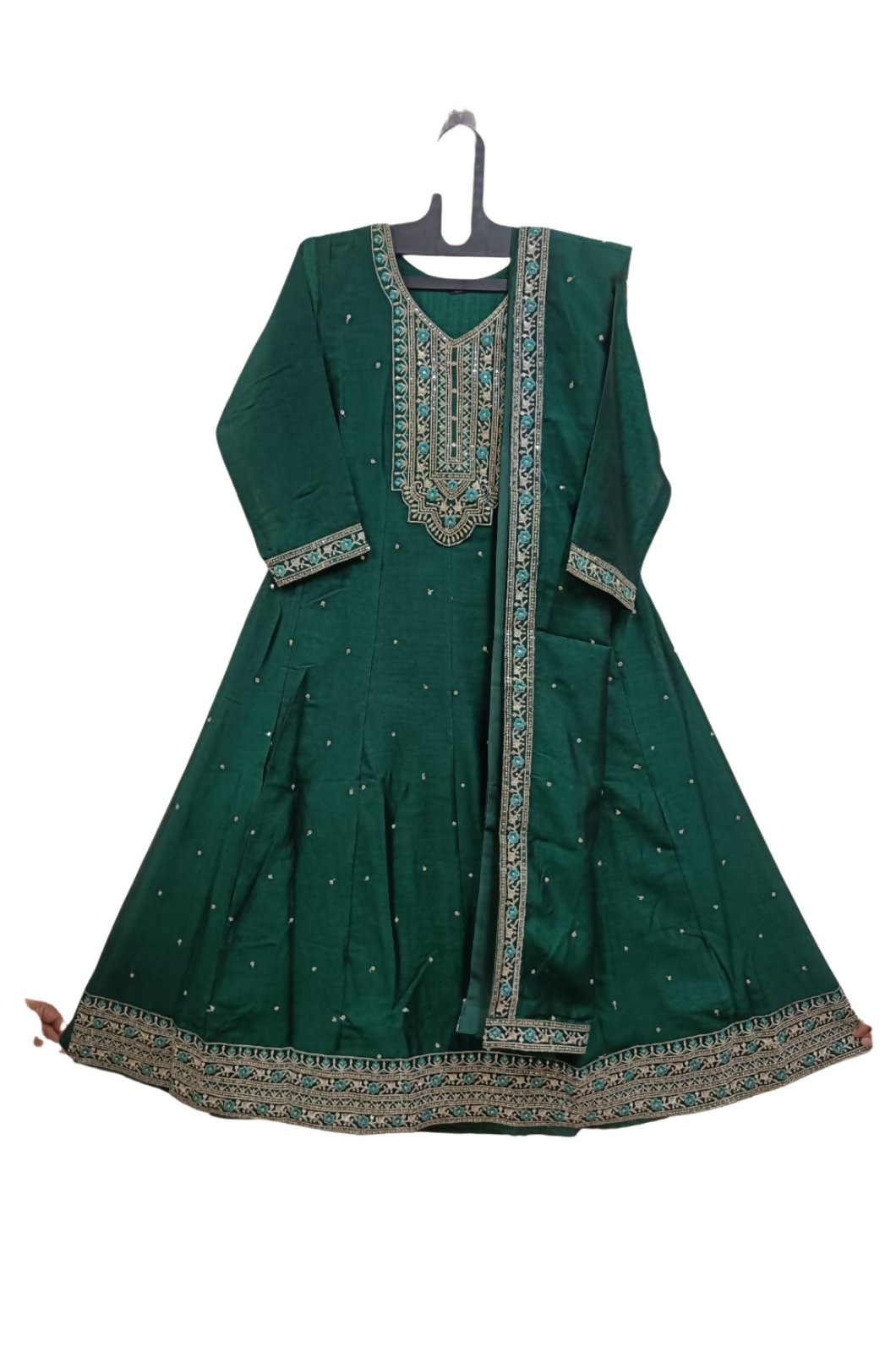 English Green Anarkali Churidar Suit-2