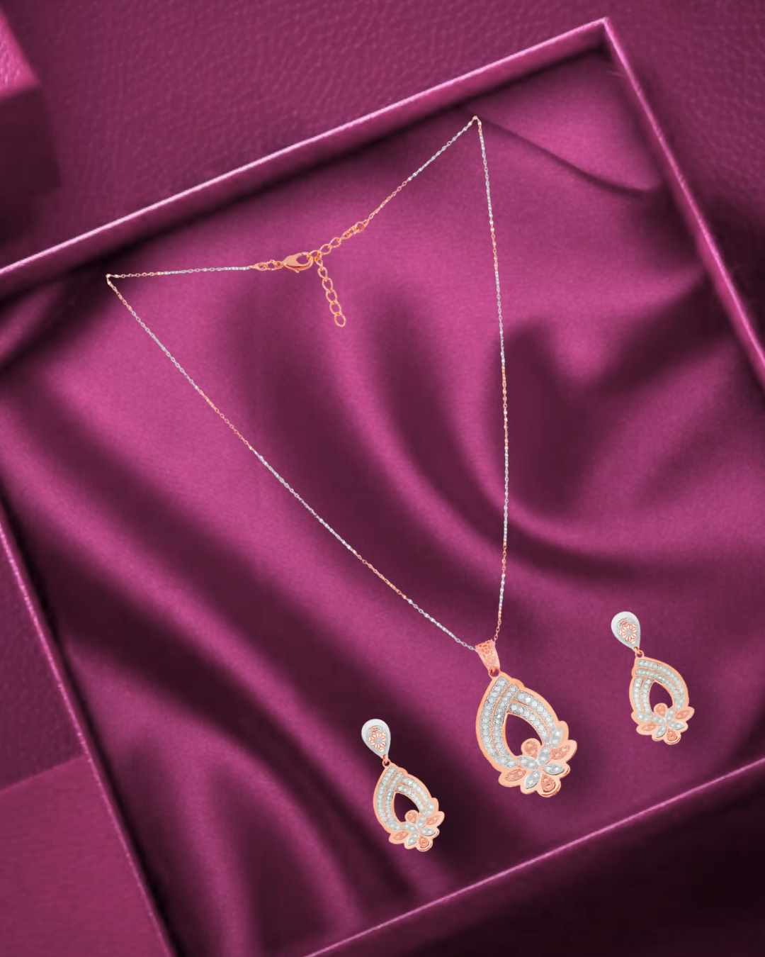 Elegant Petal Shaped Copper-Silver Pendant Set - Sitarahub Sitarahub,