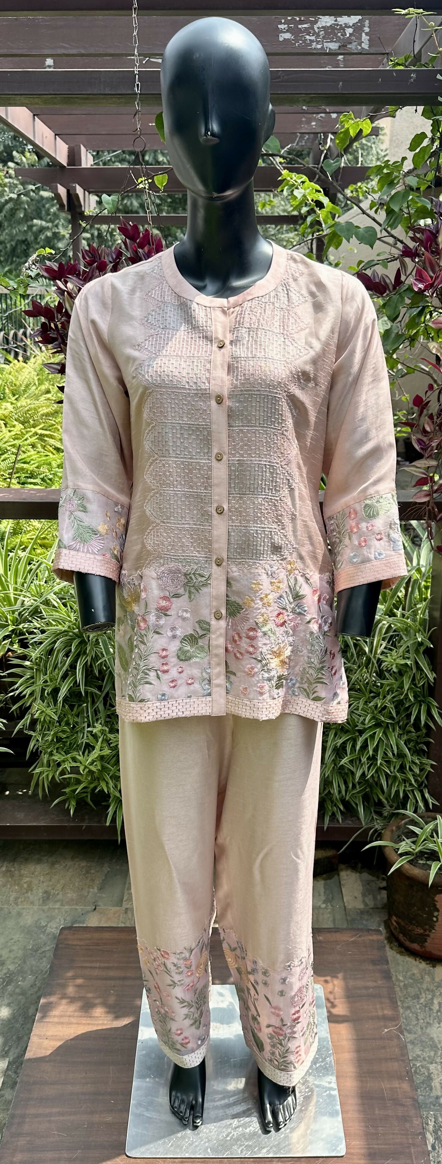 Cotton Silk Embroidered Cord Set Old Rose