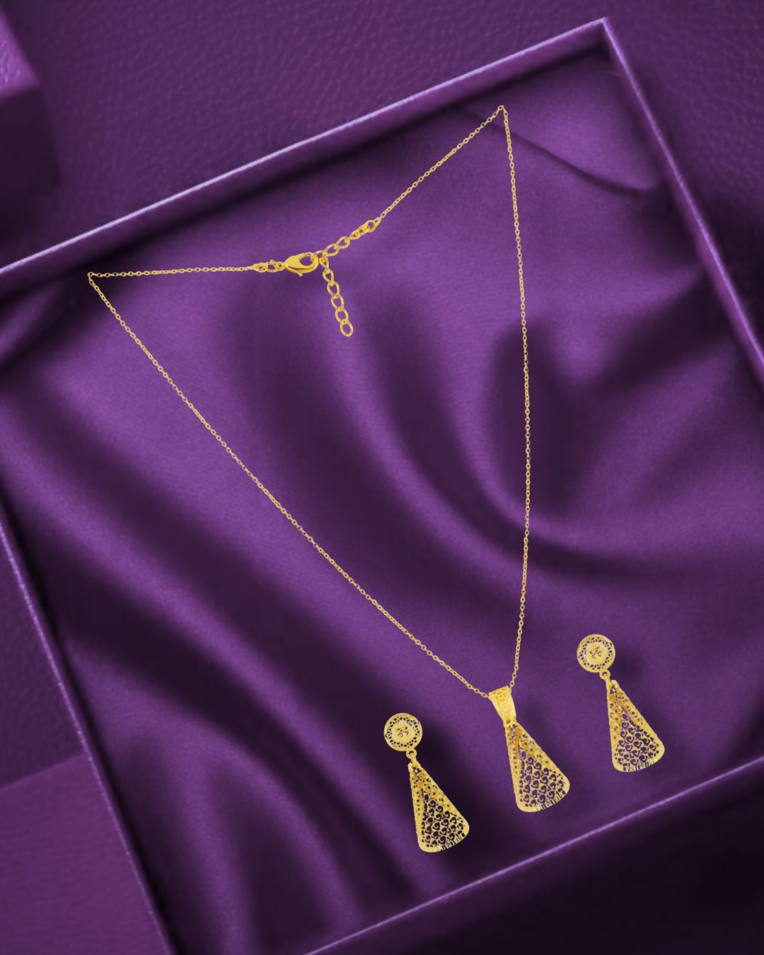 Golden Filigree Cone Chain Pendant & Earring Set - Sitarahub Sitarahub,