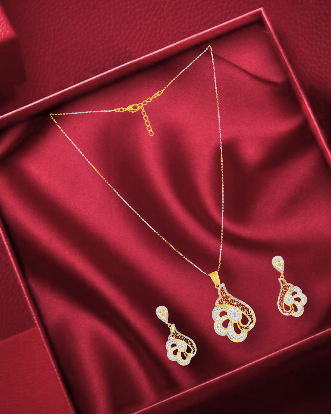 Dual-Tone Paisley Chain Pendant Set - Sitarahub Sitarahub,