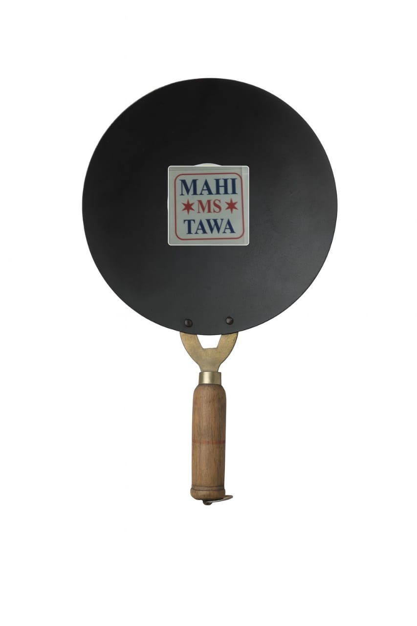 Mahi MS Tawa – Heavy Duty Mild Steel Flat Tawa with Wooden Handle