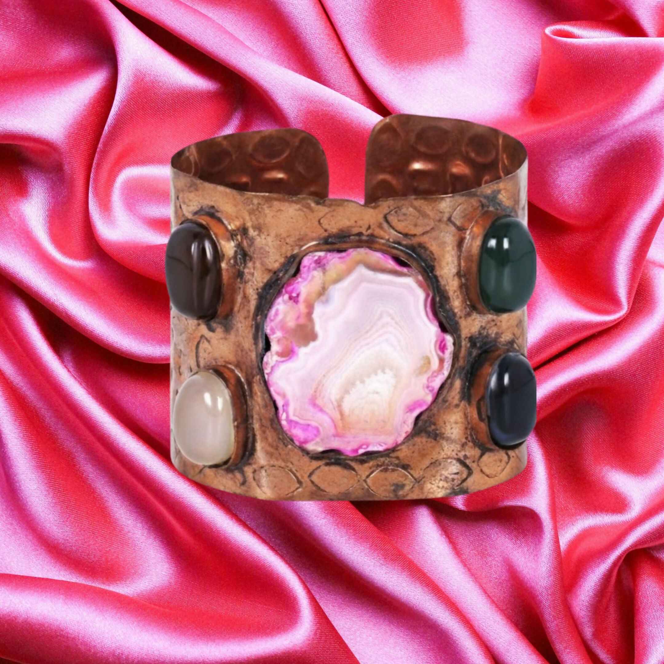 Afghani Copper Kada with Pink Agate Centre