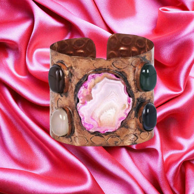 Afghani Copper Kada with Pink Agate Centre - Sitarahub