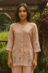 Cotton Silk Embroidered Cord Set Old Rose