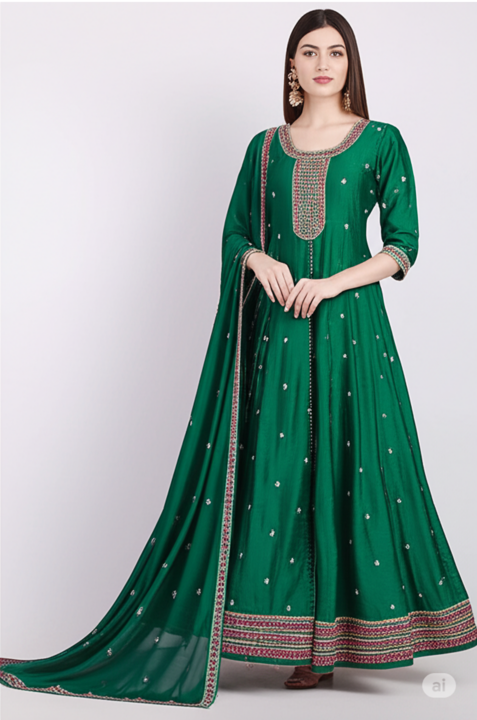 Storm Green  Anarkali Churidar Suit