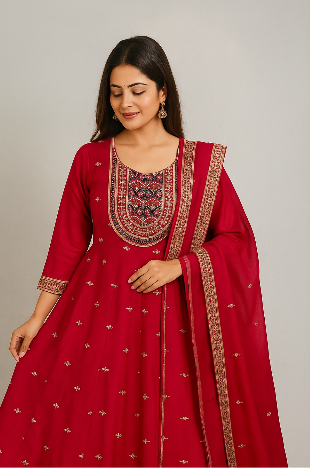 Jester Red Anarkali Churidar Suit-2