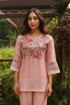 Cotton Silk Embroidered Cord Set Pink
