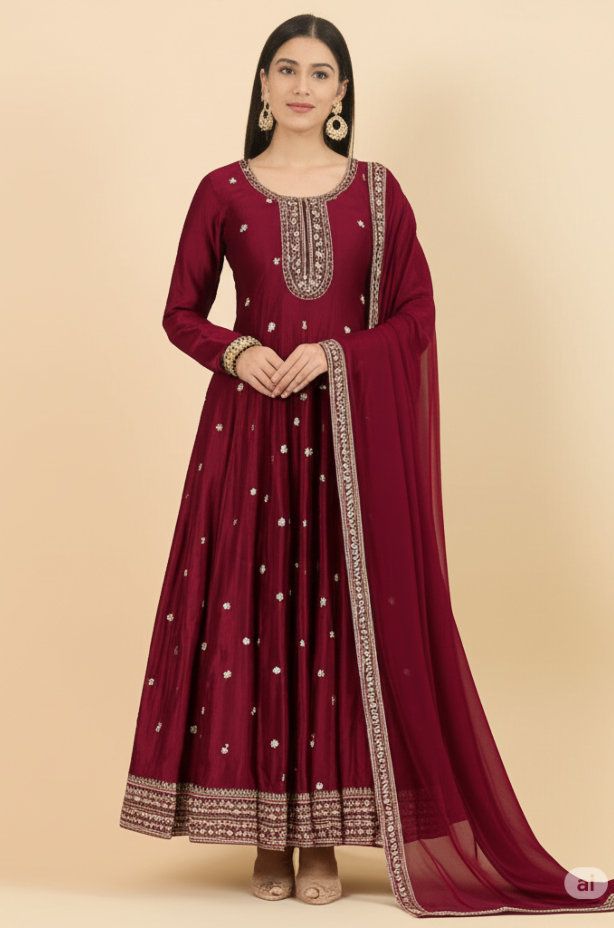 Deep Claret Anarkali Churidar Suit-2