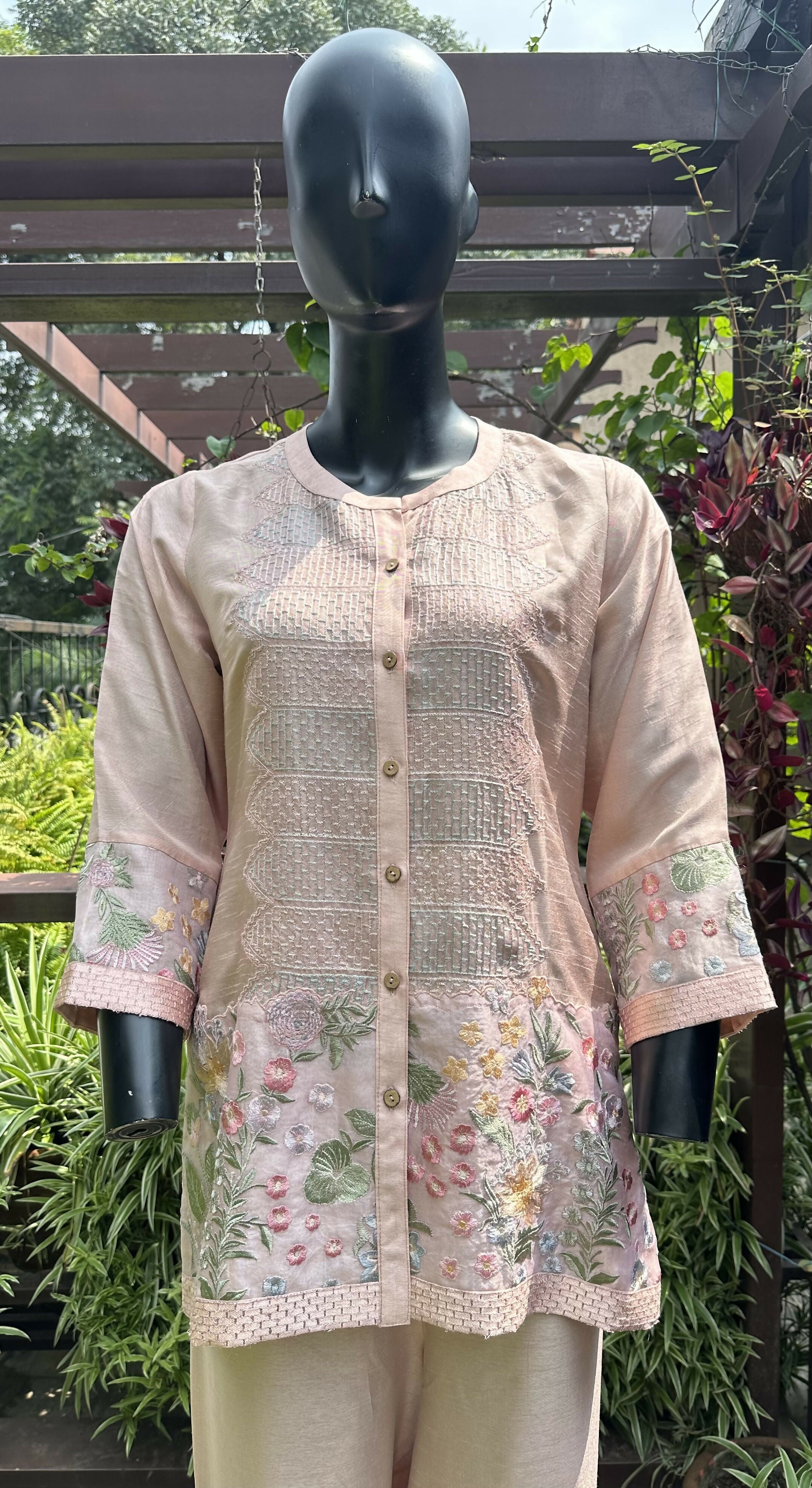 Cotton Silk Embroidered Cord Set Old Rose