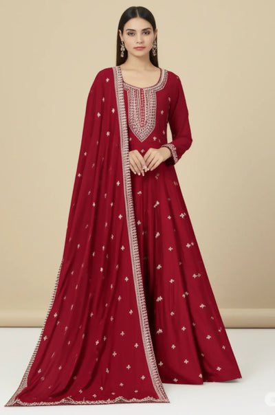 Chocolate Cosmos Anarkali Churidar Suit - Sitarahub